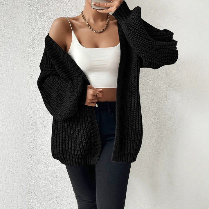 Damen nan Oversize-Strickcardigan mit grobem Waffelstrick, offener Front und voluminösen Ballonärmeln Drune
