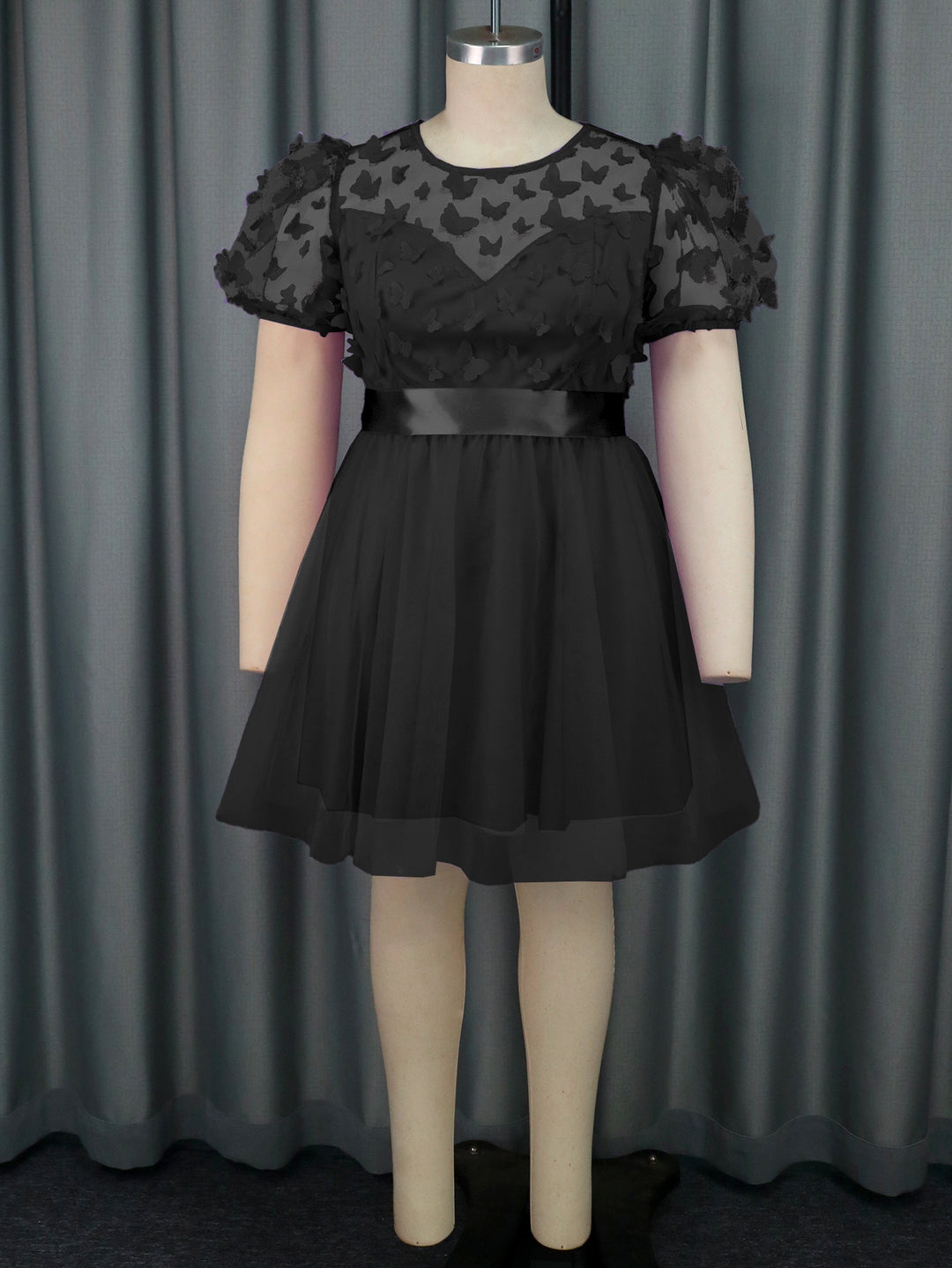 Damen Festliches Kleid mit transparenten Puffärmeln und zarten Schmetterlingsdetails Drune
