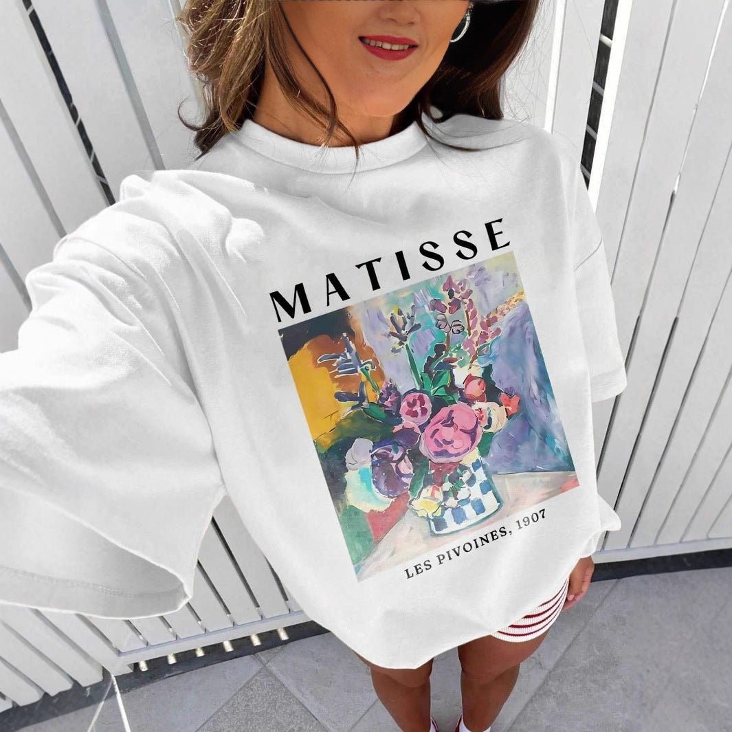 Damen T-Shirt mit künstlerischem Grafikdruck und lässigem Schnitt Drune