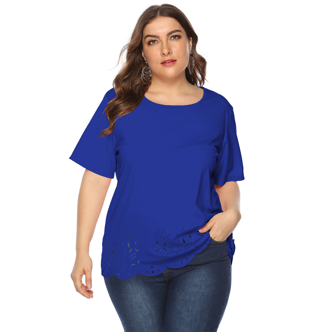Damen modisches T-Shirt mit filigranem Lochmuster Drune