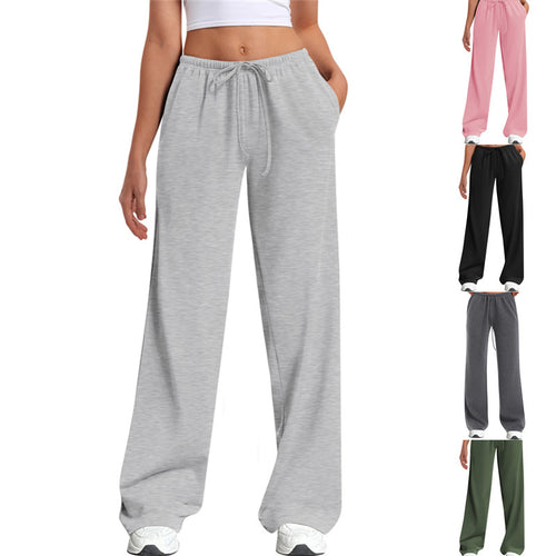 Damen nan hochgeschnittene weite Jogginghose mit elastischem Komfortbund und Kordelzug Drune