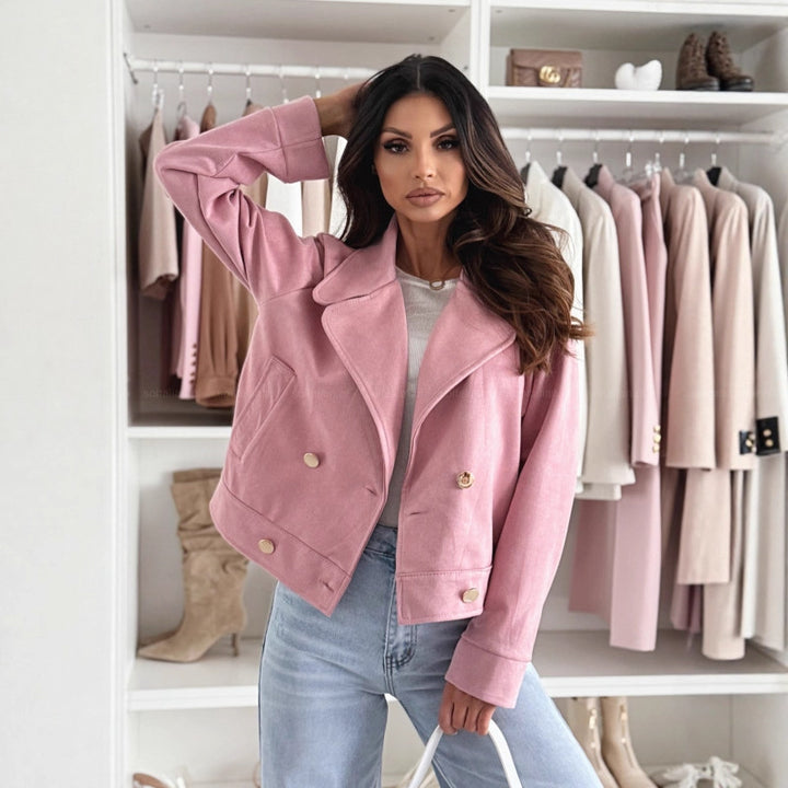 Damen Modischer Bikerjacke im lässigen Stil mit Druckknopfverschluss und praktischen Taschen Drune