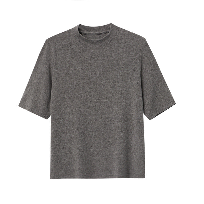 Damen elegantes Kurzarm-T-Shirt mit hohem Kragen Drune