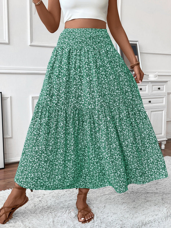 Damen Langer Rock mit floralem Print und elastischem Bund Drune
