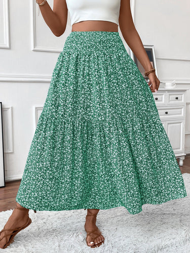 Damen Langer Rock mit floralem Print und elastischem Bund Drune