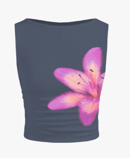 Damen ärmelloses Crop-Top mit floralem Motiv und figurbetontem Schnitt Drune