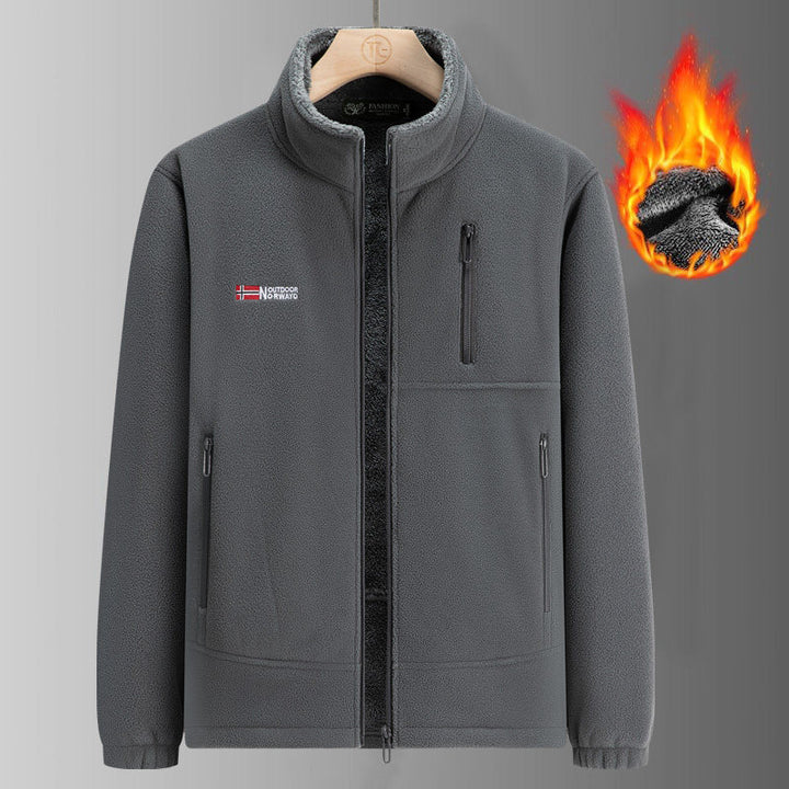 Herren Thermo‑Fleecejacke mit Sherpa‑Futter, hohem Stehkragen & wasserabweisenden Reißverschlüssen Drune