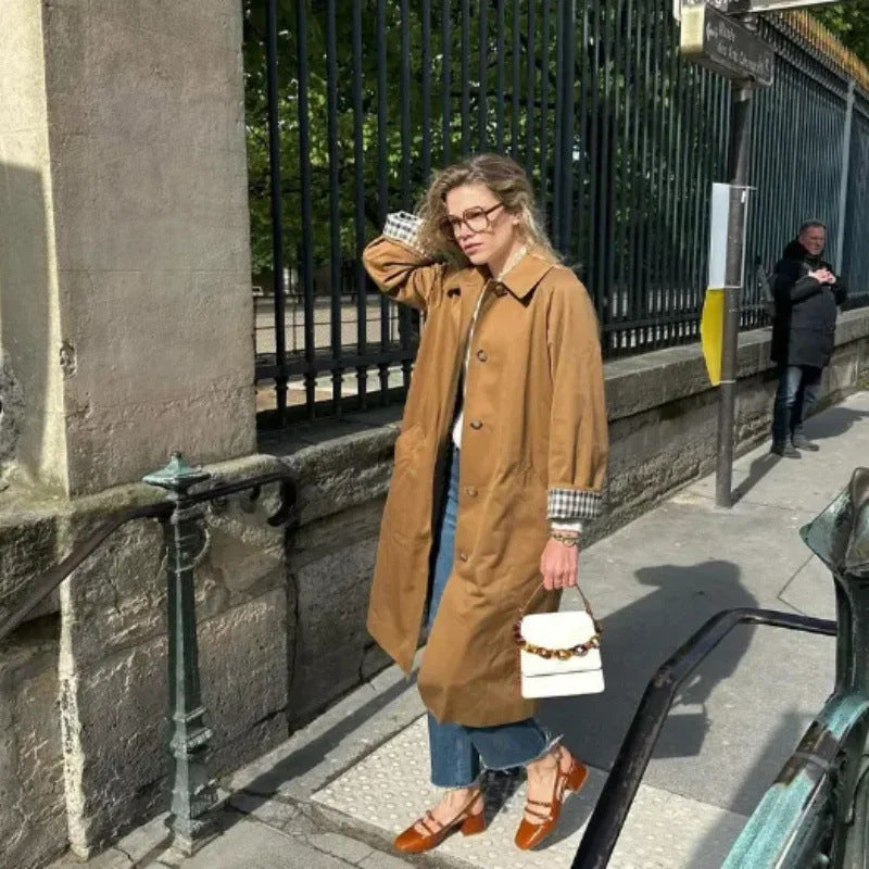 Damen 400+ lang geschnittener Trenchcoat mit Raglanärmeln und verdeckter Knopfleiste Drune