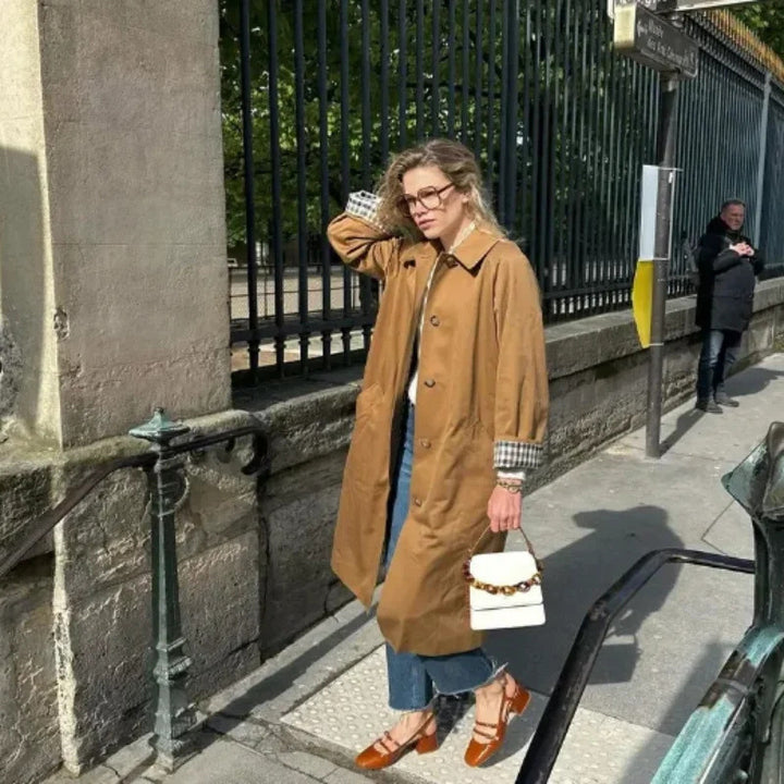 Damen 400+ lang geschnittener Trenchcoat mit Raglanärmeln und verdeckter Knopfleiste Drune