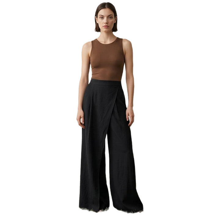 Damen High‑Waist Wickel‑Palazzohose mit weitem Bein und fließender Leinenoptik Drune