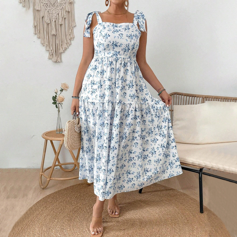 Damen Maxikleid mit floralen Mustern und schmückenden Trägern Drune