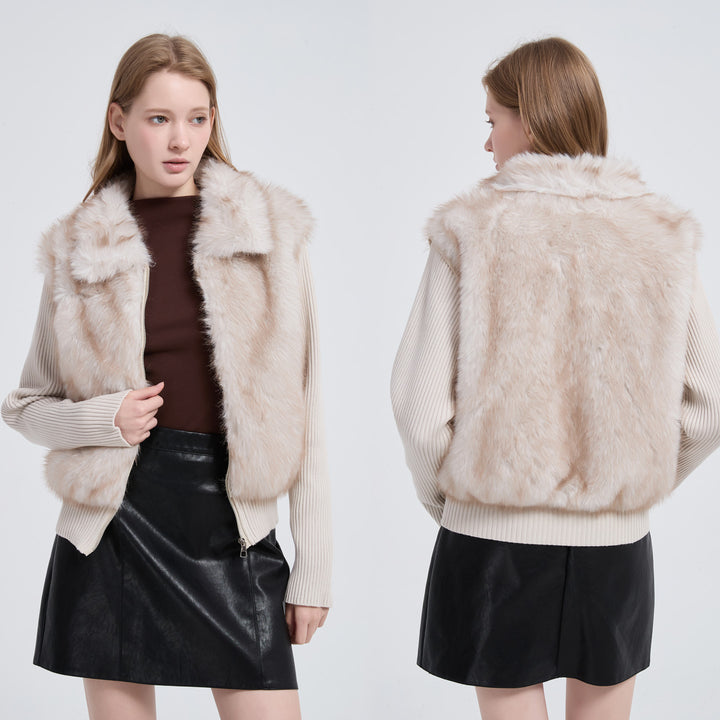 Damen Hybridjacke mit Kunstfell‑Front und gerippten Strickärmeln Drune