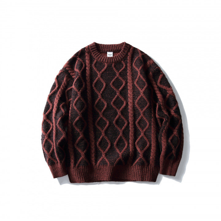 Unisex Oversize-Strickpullover mit Zopfmuster‑Jacquard, Rundhalsausschnitt und gerippten Bündchen Drune
