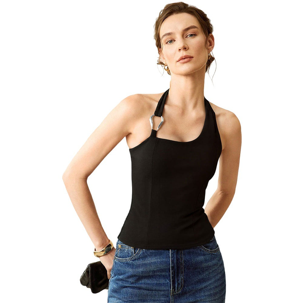 Damen schulterfreies Top mit modischem Halterdesign und eleganter Metallakzent Drune