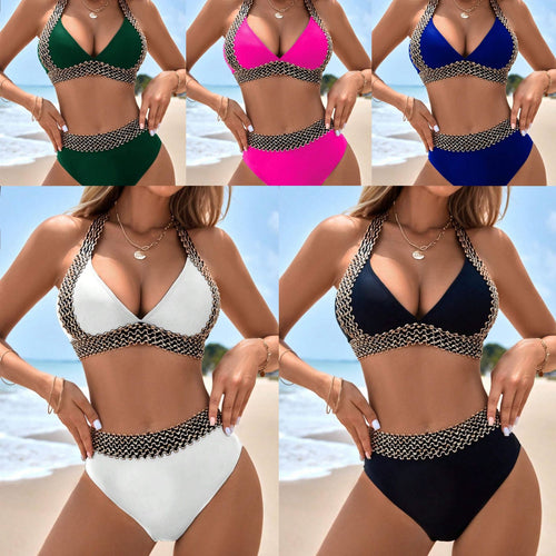 Damen Bikini-Set mit modischem Wickeldesign und dekorativem Kettenband Drune