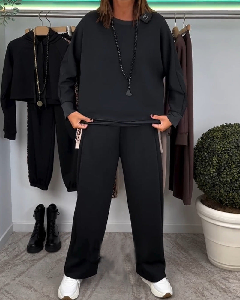 Damen nan Oversize-Jogging-Set mit kastigem Sweatshirt und weiter Palazzo-Hose mit dekorativem Seitenband Drune
