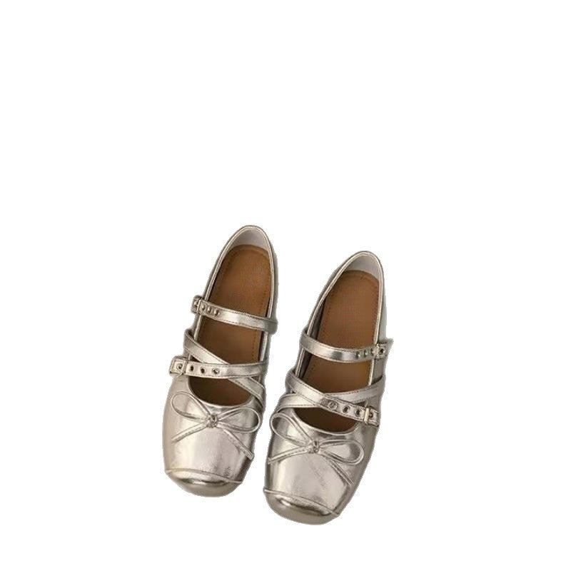 Damen Ballerina-Schuhe mit dekorativen Doppelschnallen und modischen Schleifen Drune