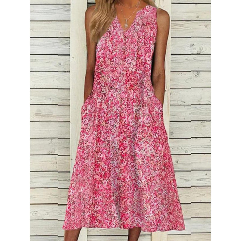 Damen Midi-Kleid mit tiefem V-Ausschnitt, Knopfdetails und praktischen Taschen Drune