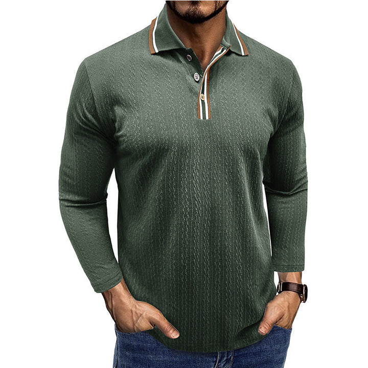 Drune | Polo Shirt Taillierte Passform Lange Ärmel Gestreifter Kragen Strick Textur