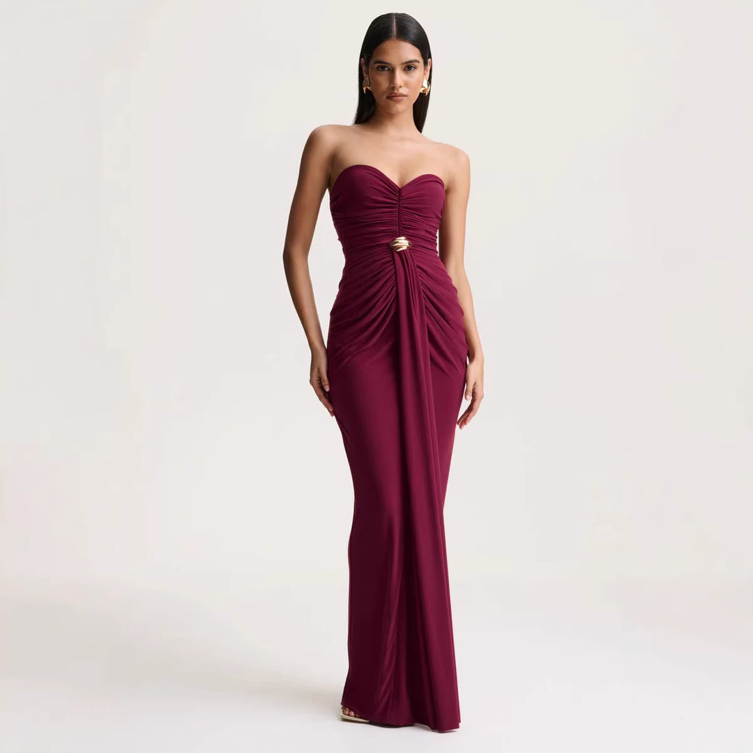 Damen Elegantes und figurbetontes Abendkleid mit gerafftem Design und schimmerndem Detail Drune