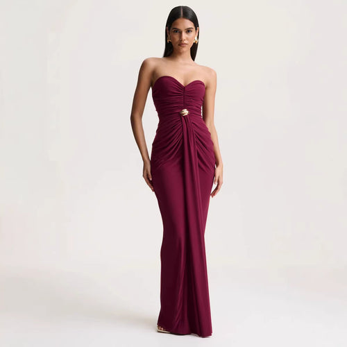 Damen Elegantes und figurbetontes Abendkleid mit gerafftem Design und schimmerndem Detail Drune