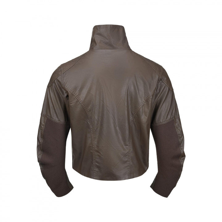 Herren Kurzjacke im Lederlook mit hohem Stehkragen, zwei schrägen Brustreißverschlüssen und Vintage‑Metalldetails Drune