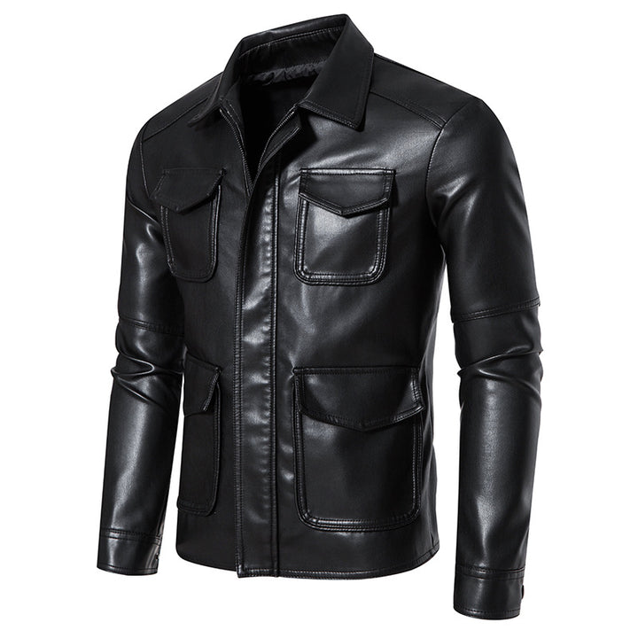 Herren Field-Jacke in glatter Lederoptik mit Pattentaschen und schlanker Passform Drune