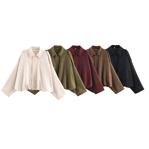 Damen nan oversized Cape-Jacke mit verdeckter Frontblende, Kragen und ballonförmigem Saum Drune
