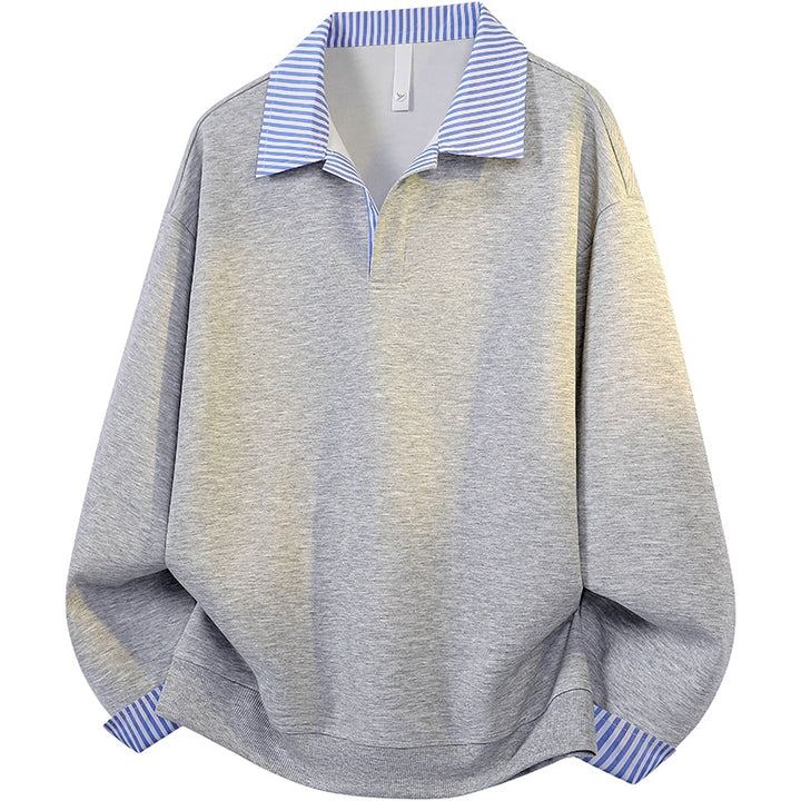 Damen Oversize-Polo-Sweatshirt mit Kontrastkragen & gestreiften Manschetten Drune