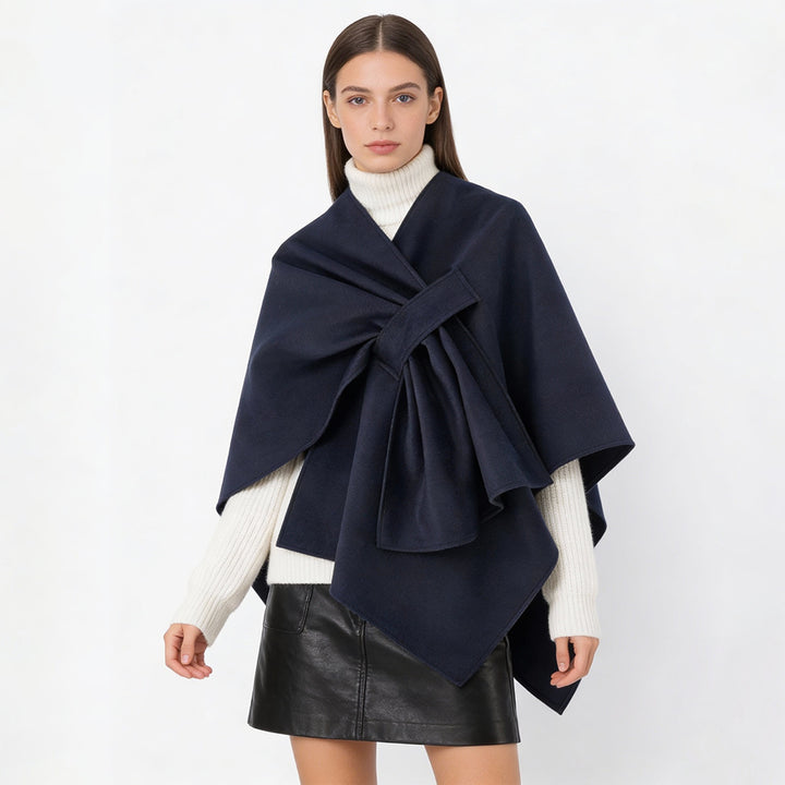 Damen Eleganter Wickel‑Cape mit Knotenverschluss und fließender Drapierung Drune
