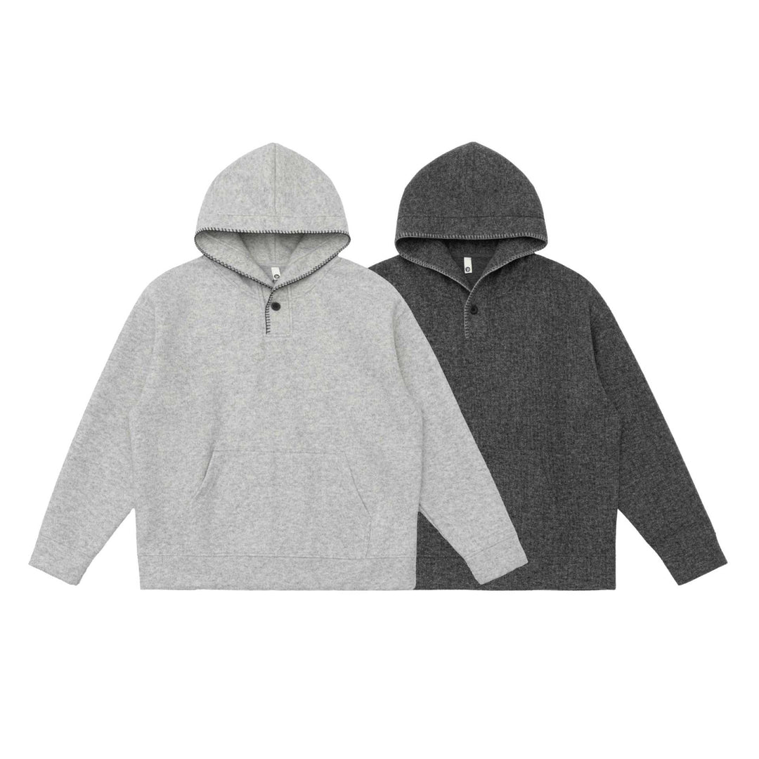 Unisex Kapuzenpullover aus Wollfleece mit halber Knopfleiste und Kängurutasche Drune