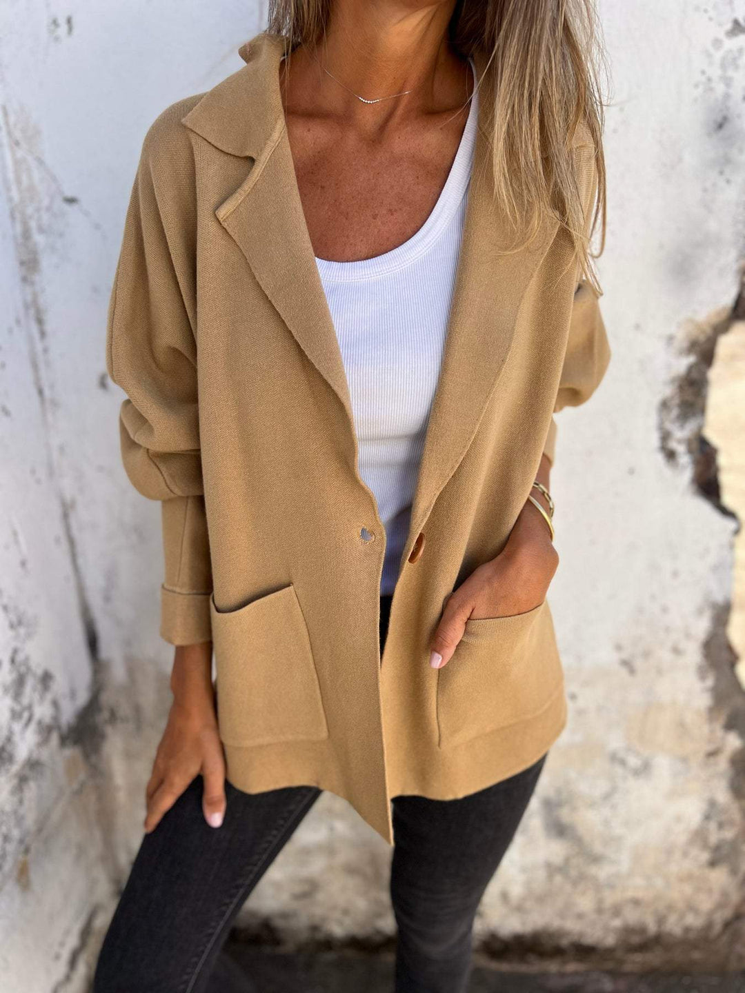 Damen Lässiger Oversize-Blazer mit praktischen Taschen und Knopfverschluss Drune