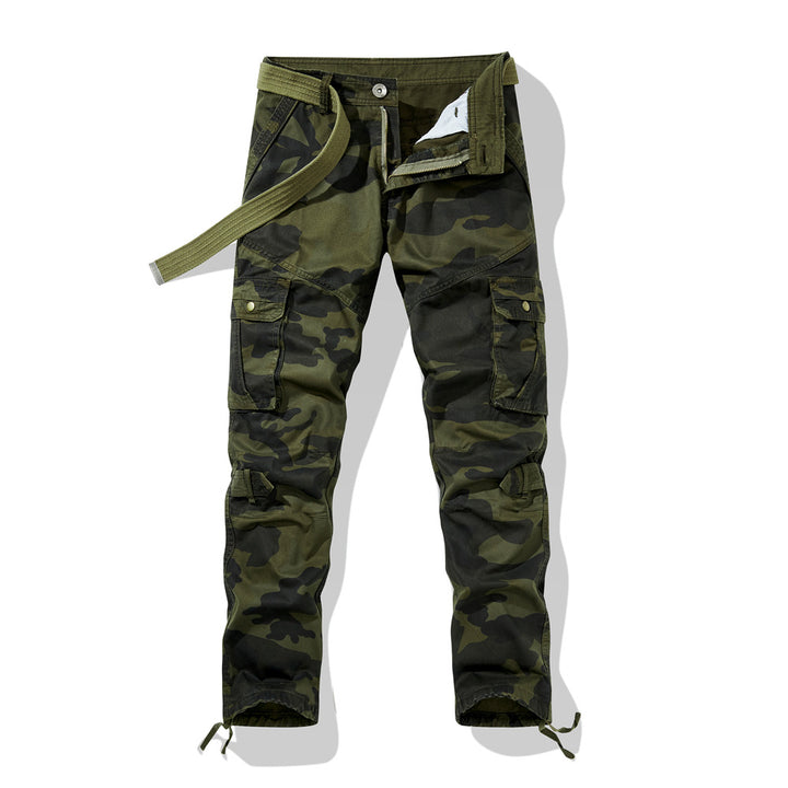 Herren Cargohose im Slim-Fit mit verstärkten Knien Multifachtaschen und Stoffgürtel Drune