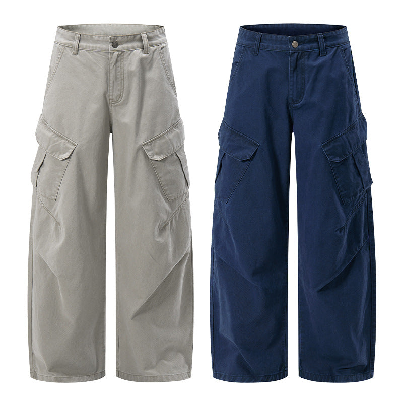 Herren Ultraweite Cargo-Twillhose mit hoher Bundlinie, Oversized-Bein und aufgesetzten Klappentaschen Drune