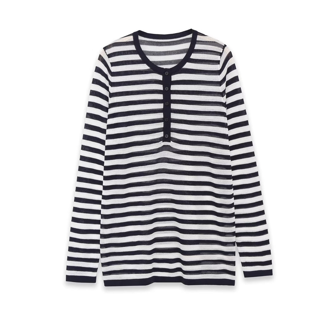 Damen Langarm-Shirt mit Knopfleiste und maritimen Streifen Drune
