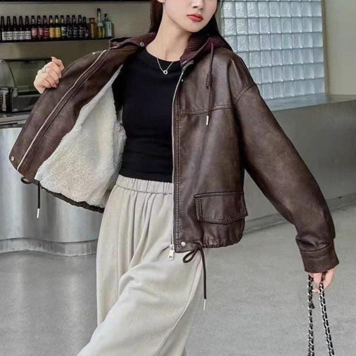 Damen lässige Kunstlederjacke Drune