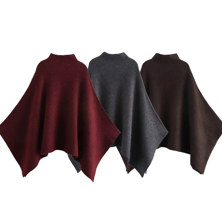 Damen 100+ feiner Oversize Poncho mit Stehkragen und asymmetrischem Saum Drune