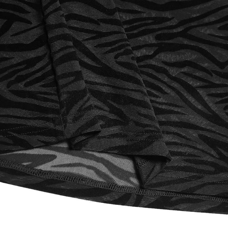 Damen nan transparentes langärmliges Netzoberteil mit Rollkragen und animalischem Strukturmuster Drune