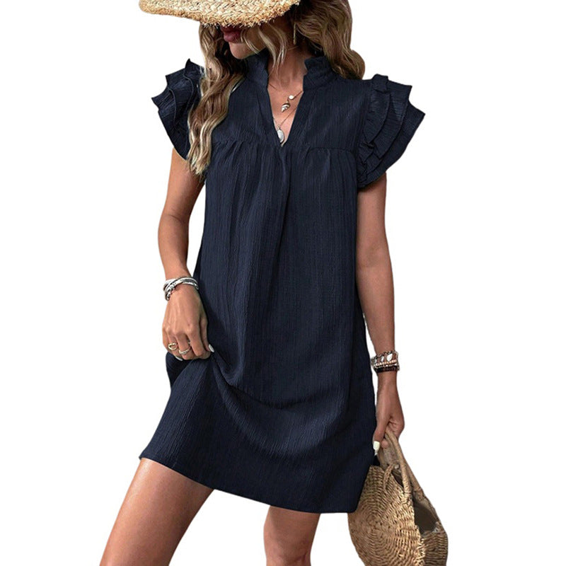 Damen Sommerliches Tunika-Kleid mit Rüschenärmeln und lockerer Passform Drune