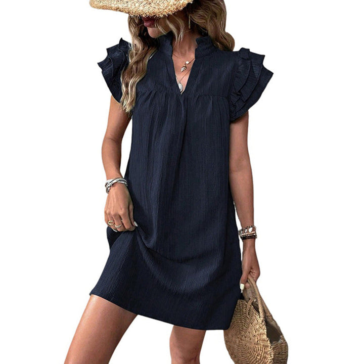 Damen Sommerliches Tunika-Kleid mit Rüschenärmeln und lockerer Passform Drune