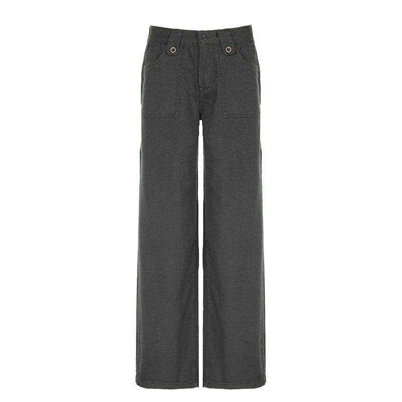 Damen weite Cargo-Hosen mit praktischen Taschen und engem Bund Drune