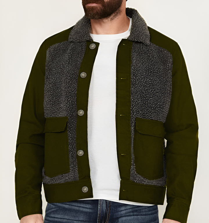 Herren Overshirt-Jacke mit Teddyfutter, aufgesetzten Pattentaschen und Knopfleiste Drune