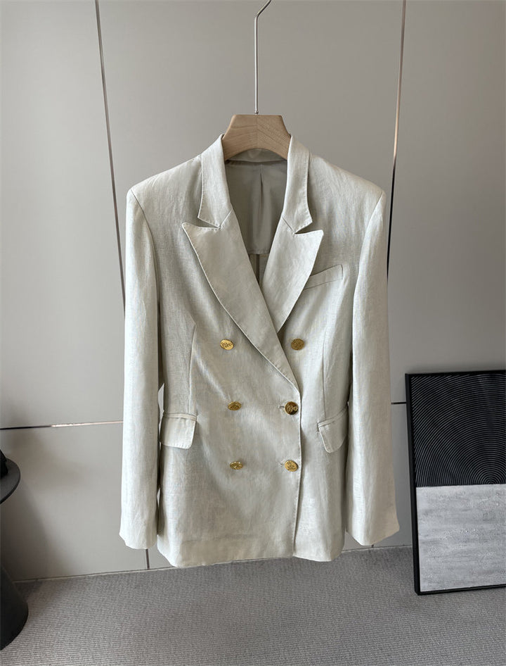 Damen Eleganter Doppelreiher Blazer mit Schmuckknöpfen Drune