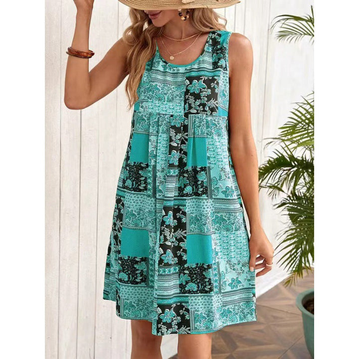 Damen Freizeitleinenkleid mit buntem Patchwork-Design Drune