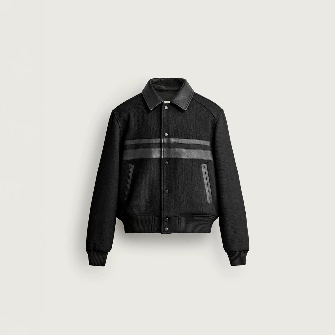 Herren Kurzblouson im Vintage-Bomberstil mit kontrastierendem Lederbesatz und Rippbündchen Drune