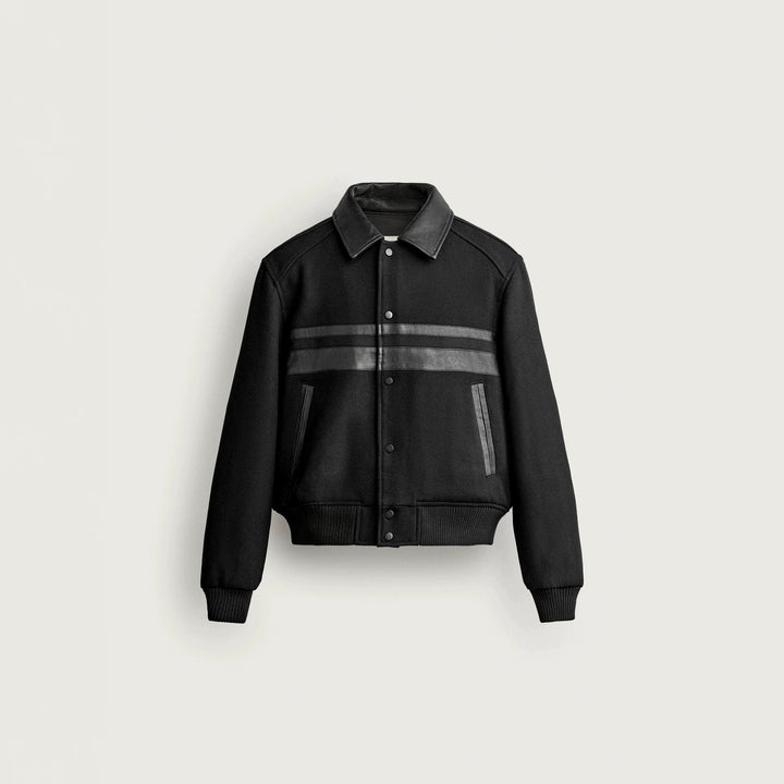 Herren Kurzblouson im Vintage-Bomberstil mit kontrastierendem Lederbesatz und Rippbündchen Drune