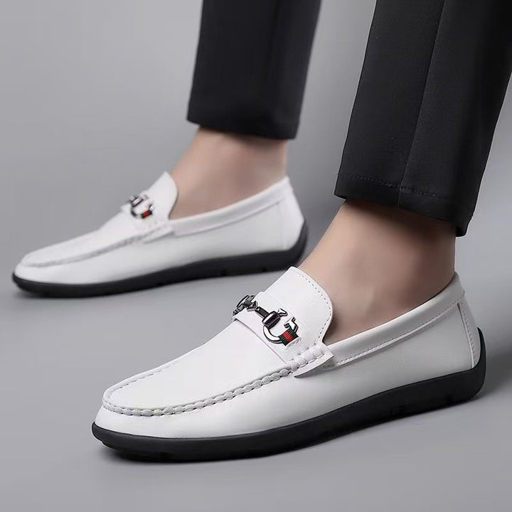 Herren Elegante Lederimitat-Loafer mit Ziernaht und Metallbit-Detail Drune