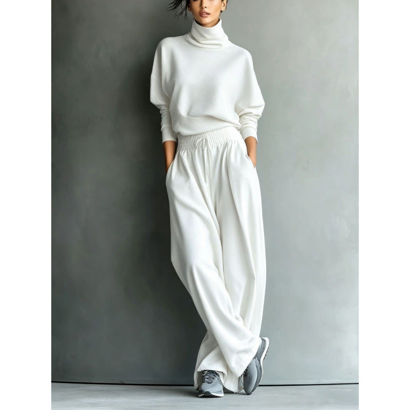 Damen Rollkragen-Loungewear-Set mit Oversize-Oberteil und weitem Gummibund-Hose Drune