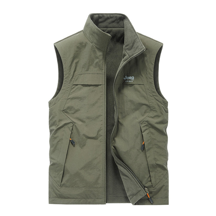 Herren Fleece-gefütterte Outdoor-Weste mit hochschließendem Kragen und Multifunktions-Taschen Drune