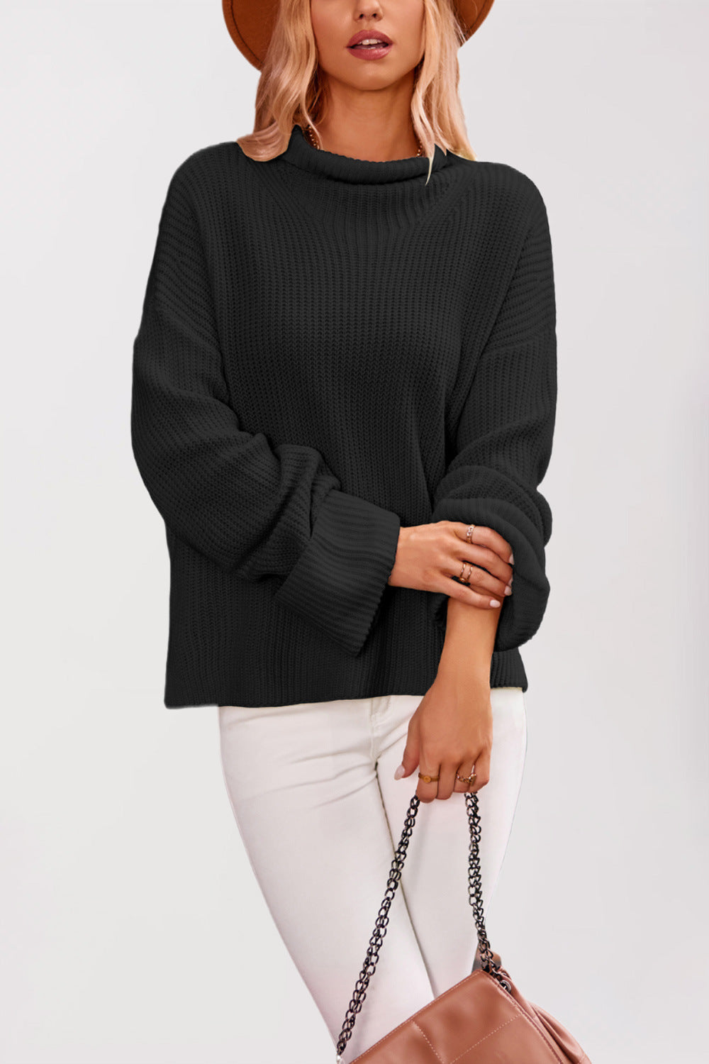 Damen Baumwoll-Pullover mit hohem Kragen Drune